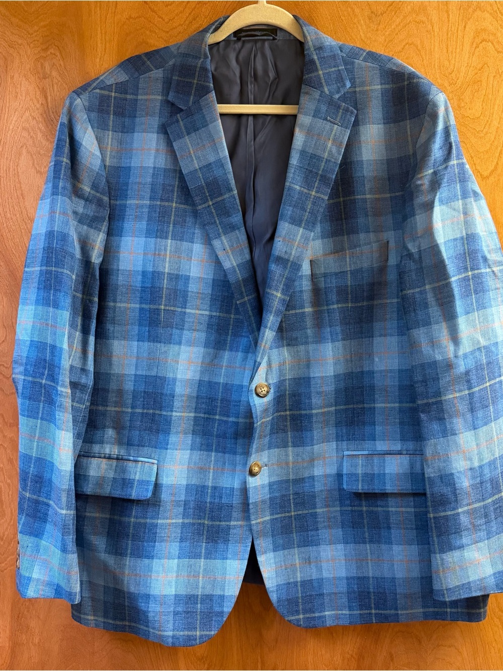 Lauren Ralph Lauren Blue Tartan Plaid Blazer Jacket Linen Blend Men’s Size 50R